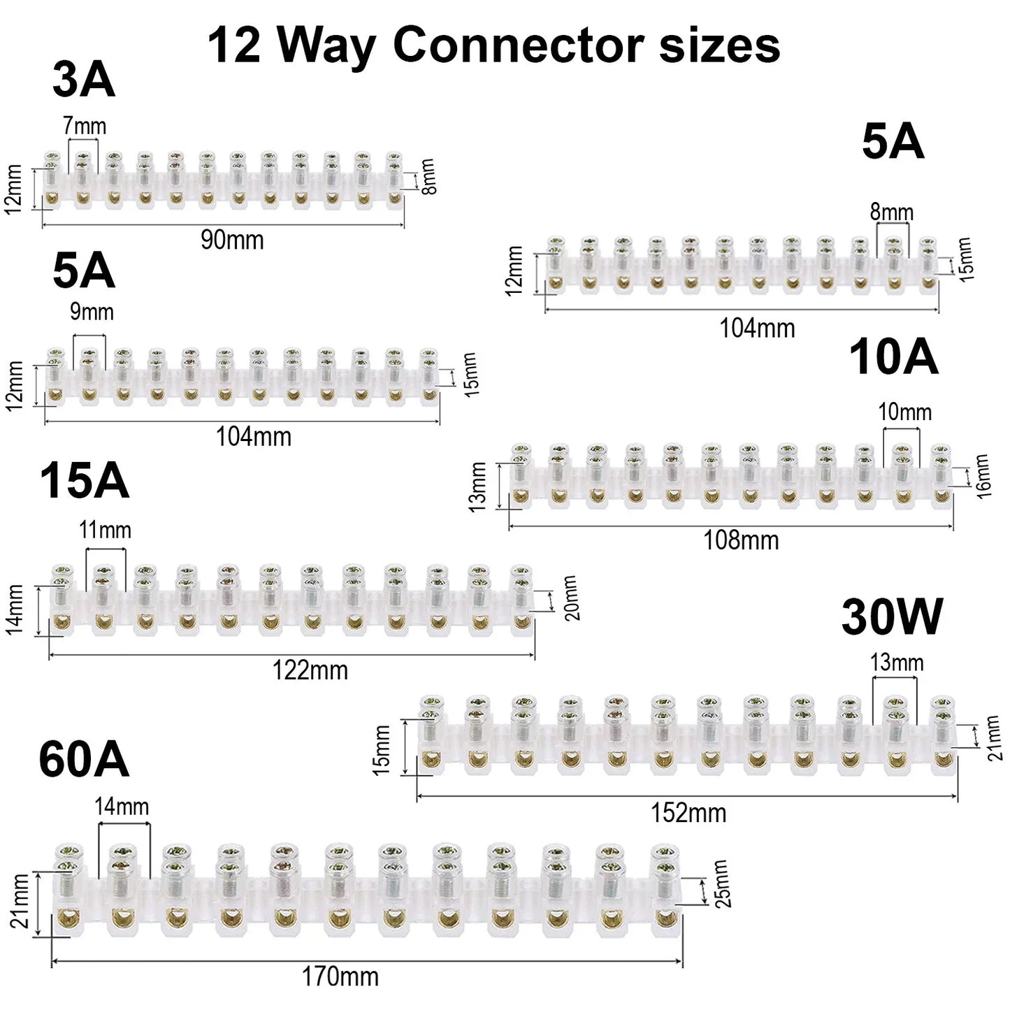 3A-60A Lighting Chock Block Connection 12 Way Electric Wire Terminal Connector~2227-2