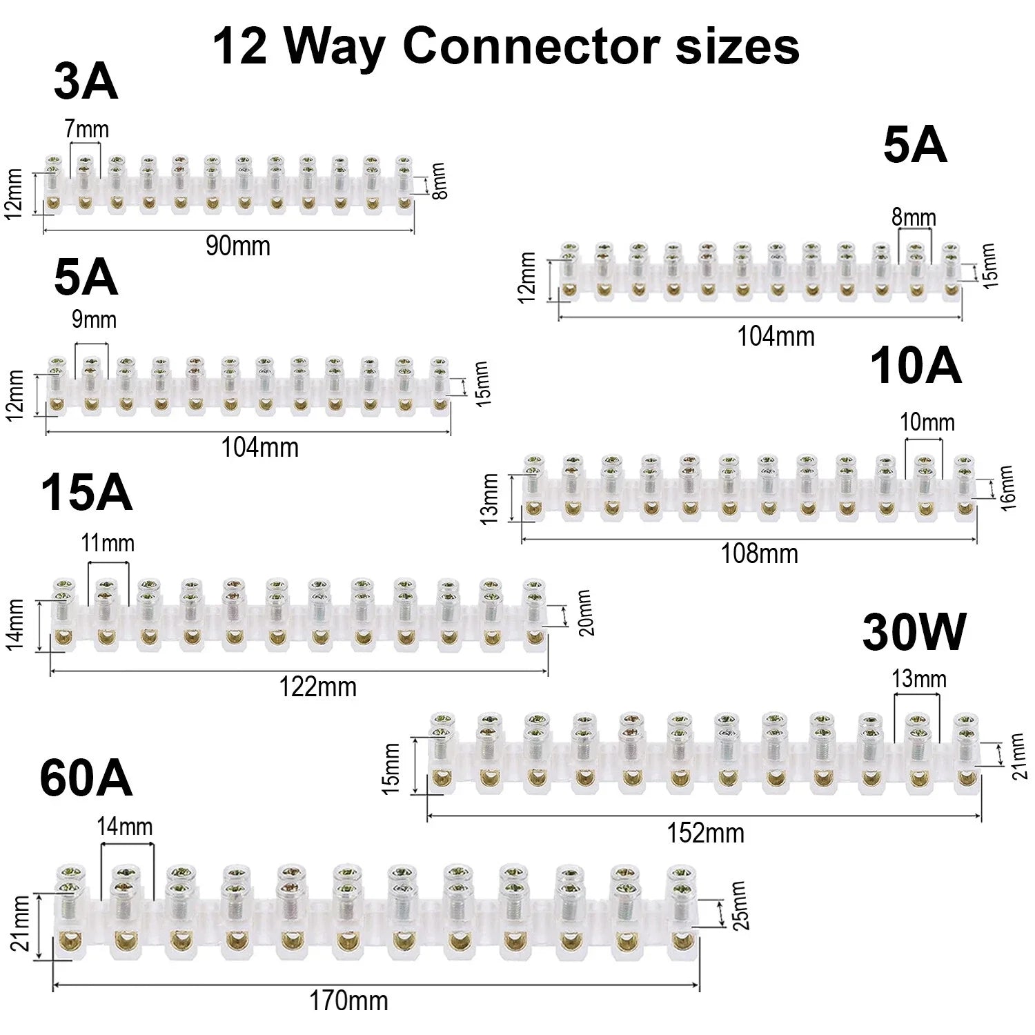 3A-60A Lighting Chock Block Connection 12 Way Electric Wire Terminal Connector~2227-2