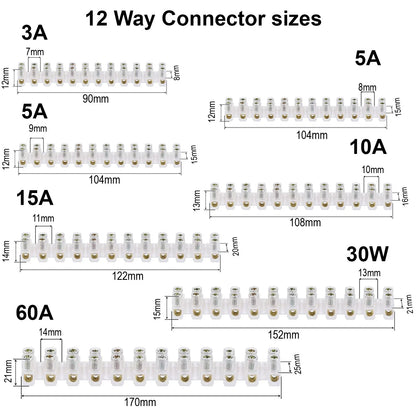 3A-60A Lighting Chock Block Connection 12 Way Electric Wire Terminal Connector~2227-2